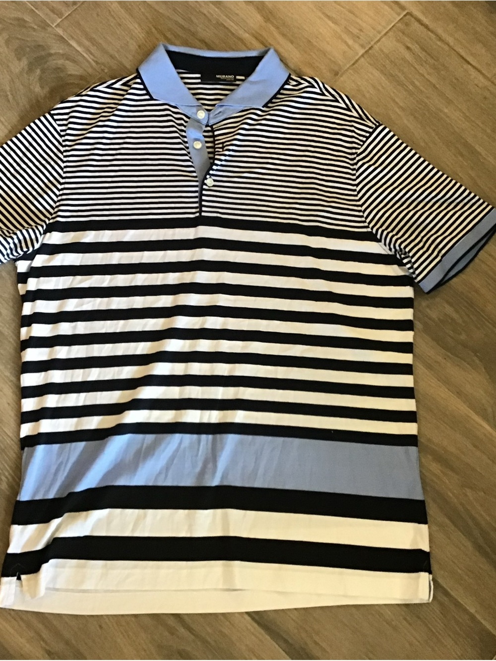 Murano Blue, Black and White Striped Polo Shirt